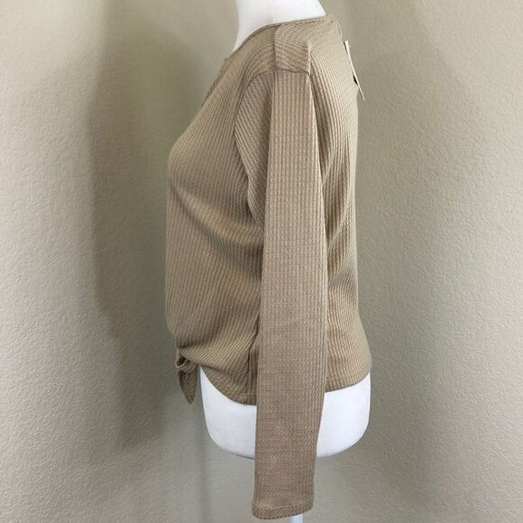 Pie In The Sky Tan Tie Front Long Sleeve Top Size M NWT - Picture 5 of 8